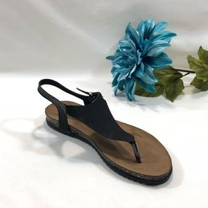 New black faux nubuck flat sandal